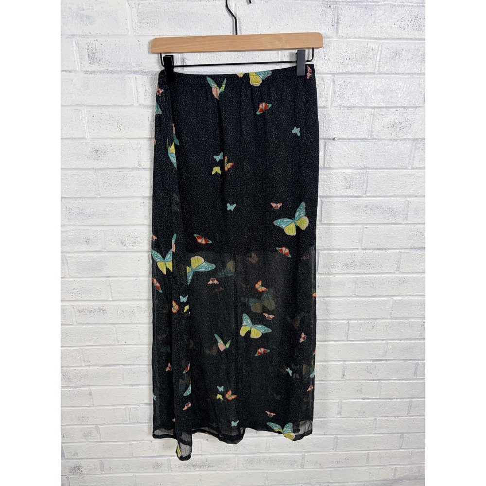 American Rag Maxi Skirt Womens S Black Butterfly Sheer Mesh Y2K Lined
